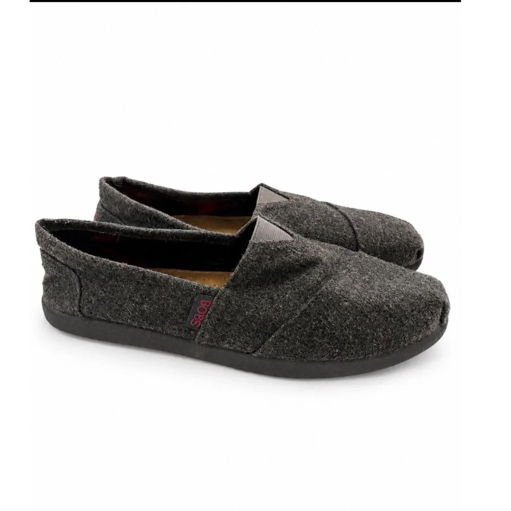BOBS‎ from Skechers Women Charcoal Grey Felt Slip On Alpargata Flats Size 8.5